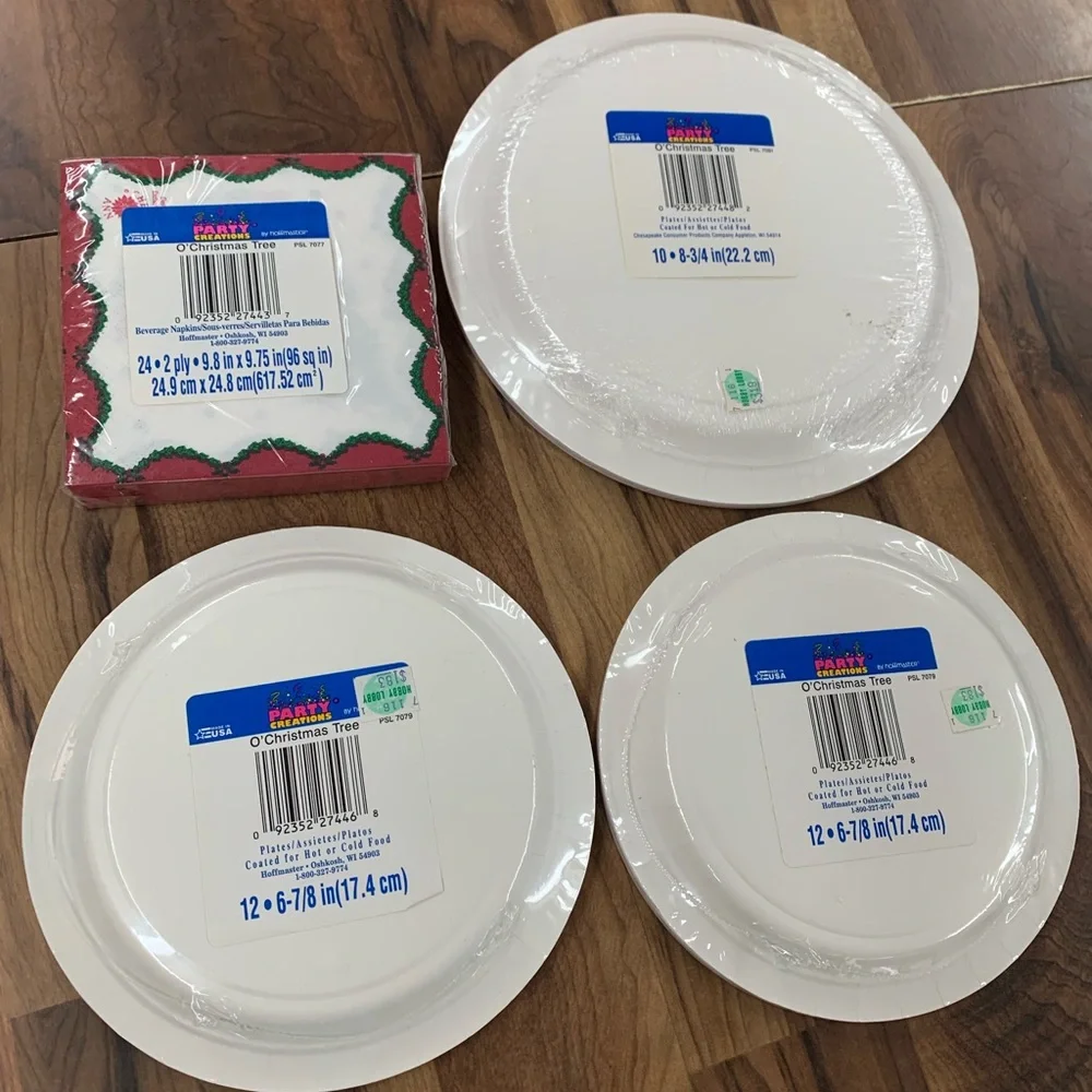 Vintage Lot Christmas Tree Paper Party Plates Tablecloth Napkins Holiday Set
